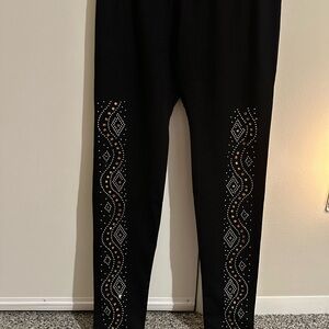 Black Leggings with Colorful Rhinestone Design
